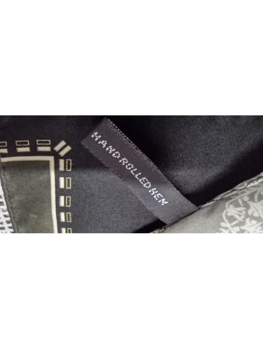 Vintage Fine Silk Hankie Art Deco Design Black Gray Gold Accents 1980s Menswear